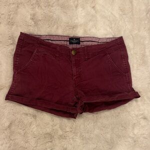 American Eagle Burgundy Roll-Cuff Khaki Shorts